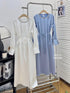 Crystal Decor Long Sleeves Long Satin Dress